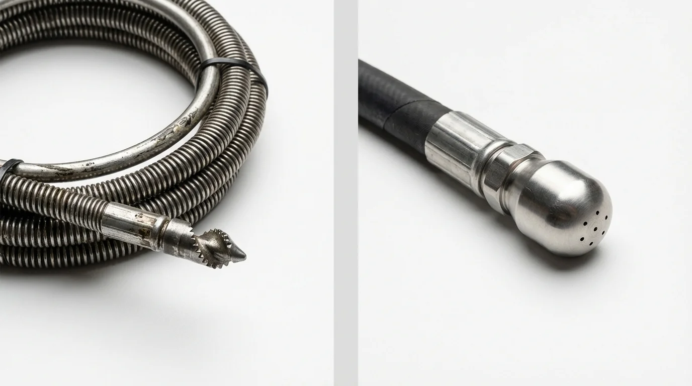 Drain snake cable and hydro jetting nozzle used for drain cleaning in Parker, CO